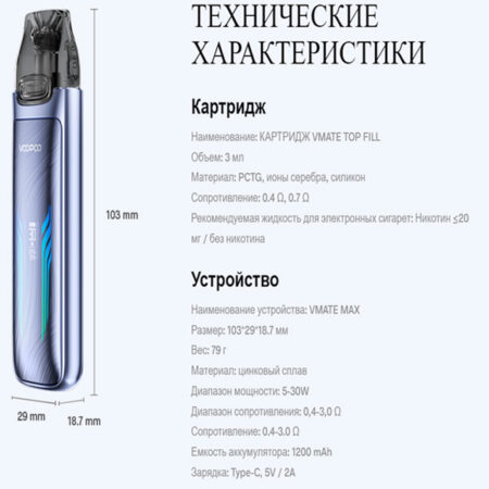 Voopoo VMATE MAX 1200mAh Pod Kit (Neon Blue)